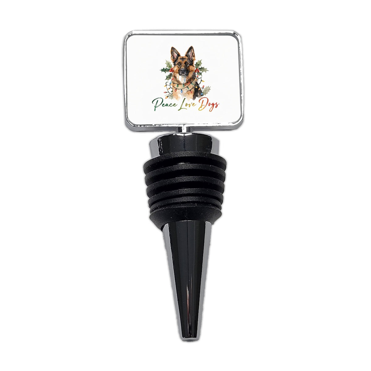 German Shepherd Christmas Peace Love Dogs Wine Bottle Stopper