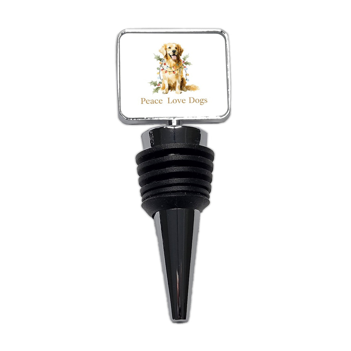 Golden Retriever Christmas Peace Love Dogs Wine Bottle Stopper