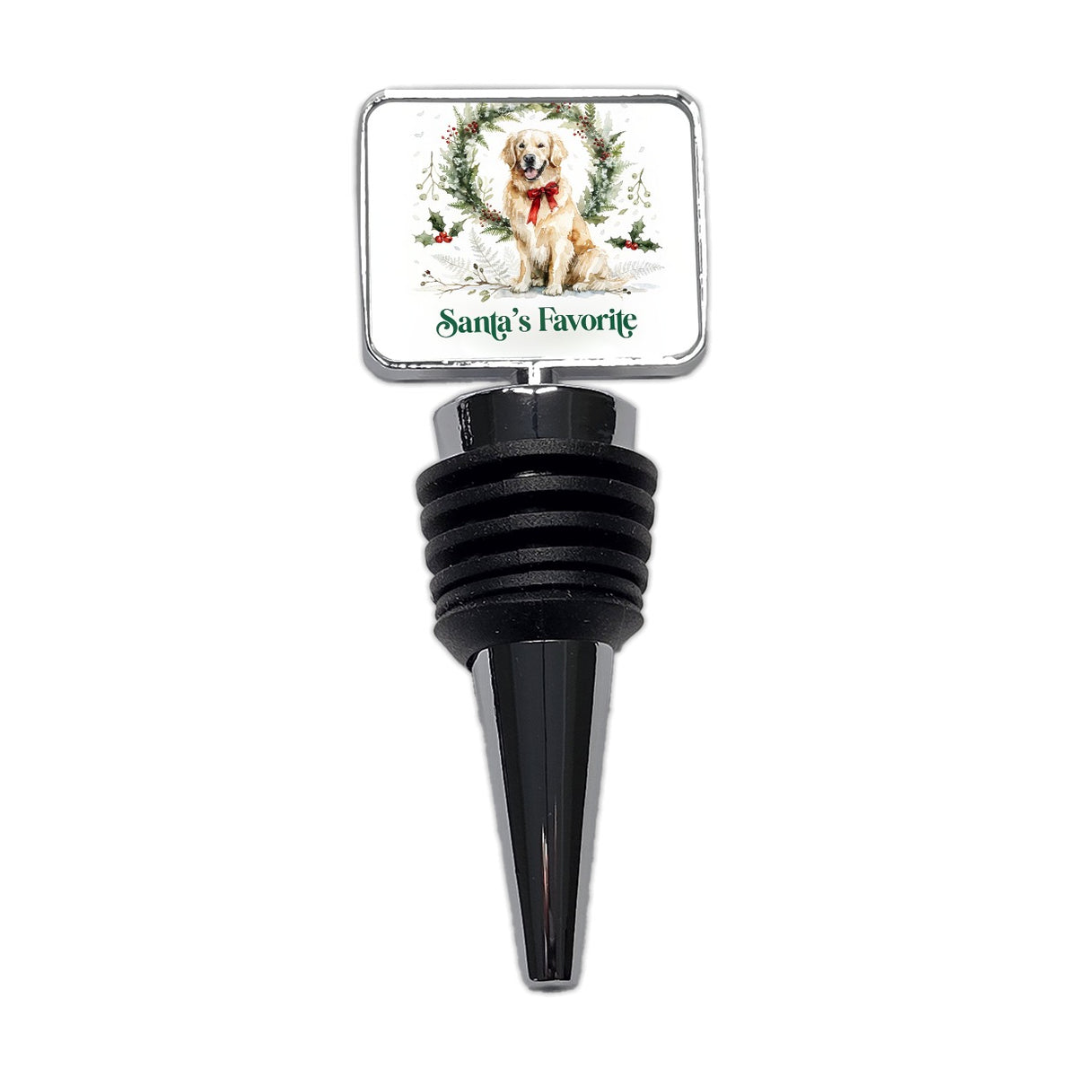 Golden Retriever Dog Christmas Santa's Favorite Wine Bottle Stopper