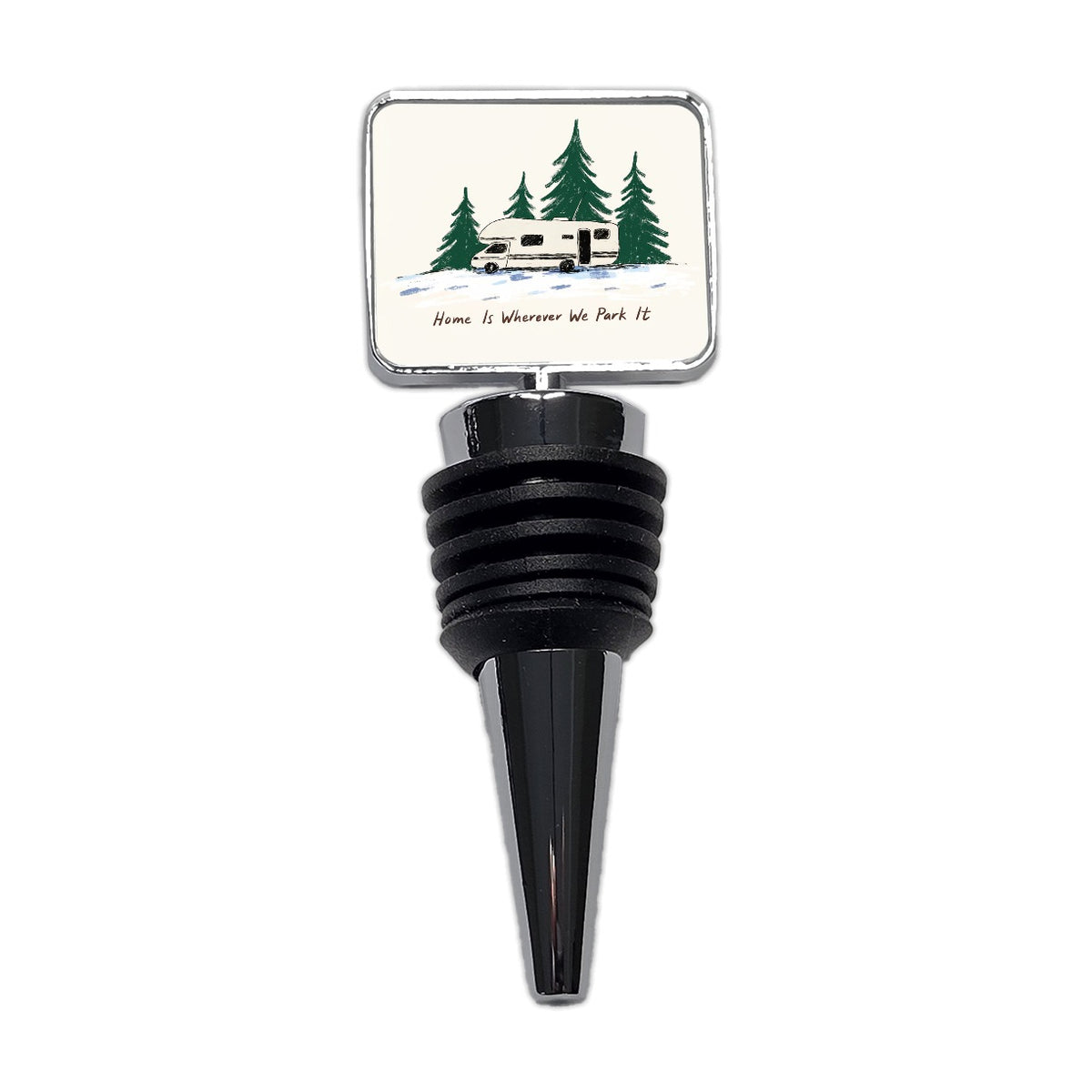 Home Wherever We Park It RV Camper Winter Funny Wine Bottle Stopper