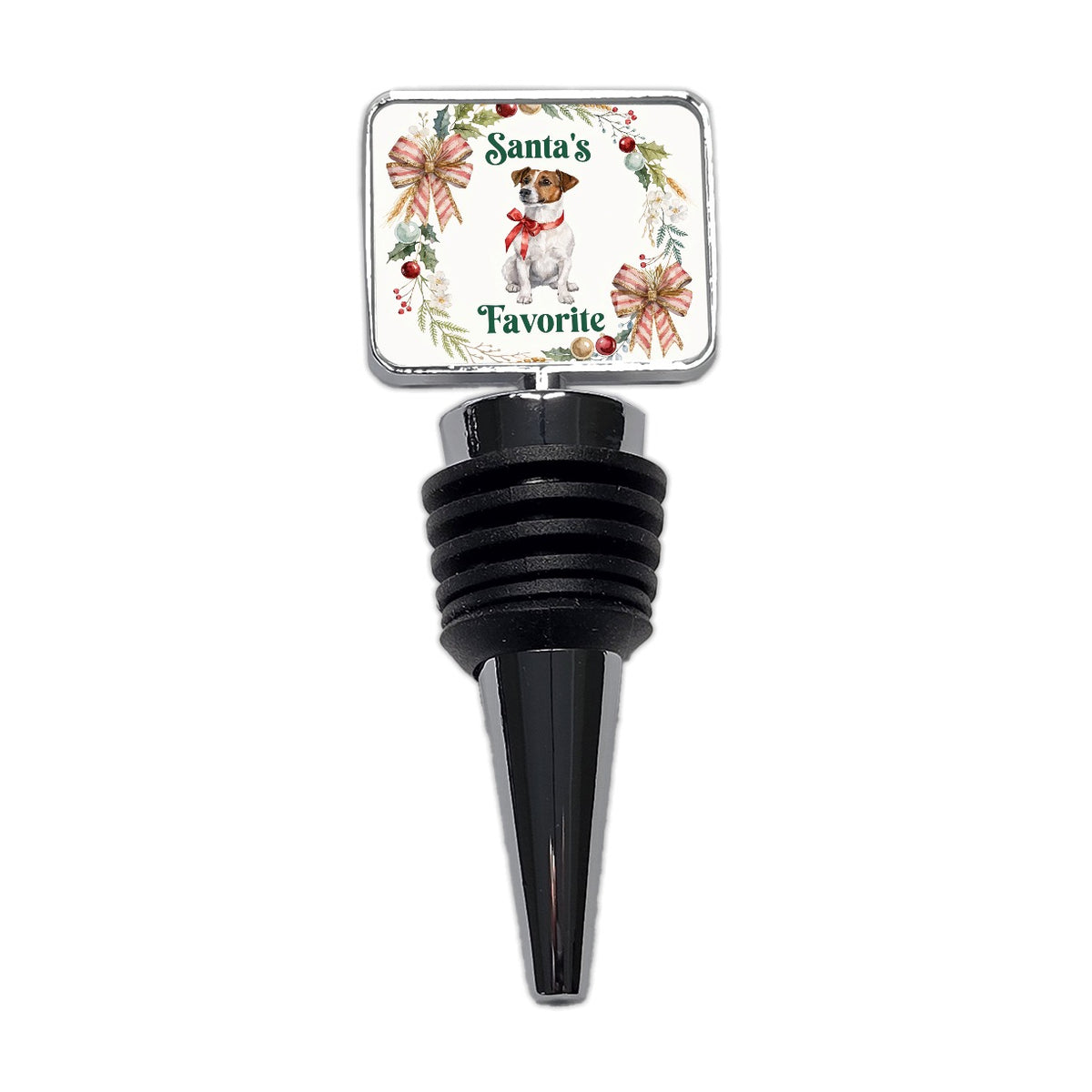 Jack Russell Terrier Dog Christmas Santa's Favorite Wine Bottle Stopper