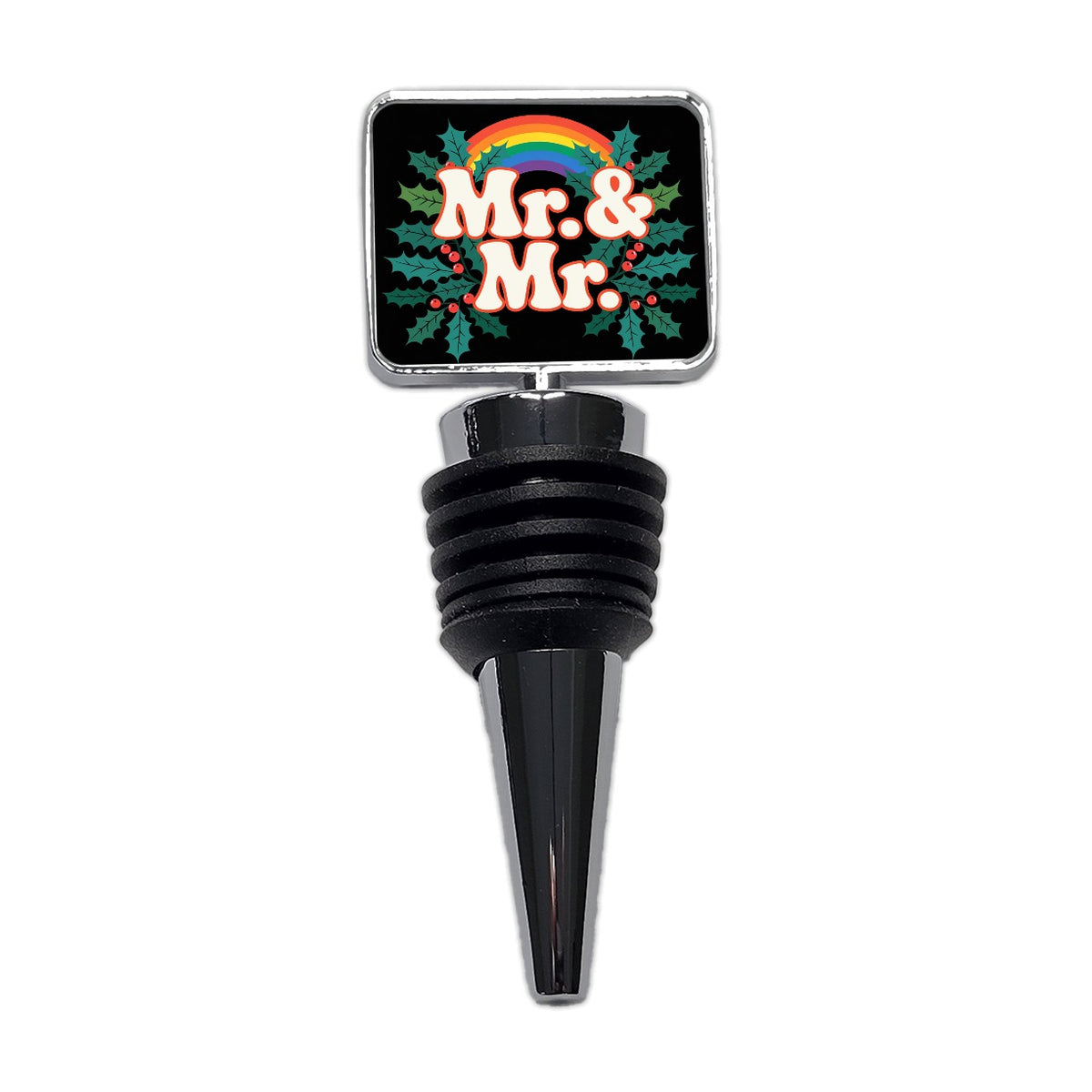 Mr and Mr Pride Gay Rainbow Christmas Bold Wine Bottle Stopper