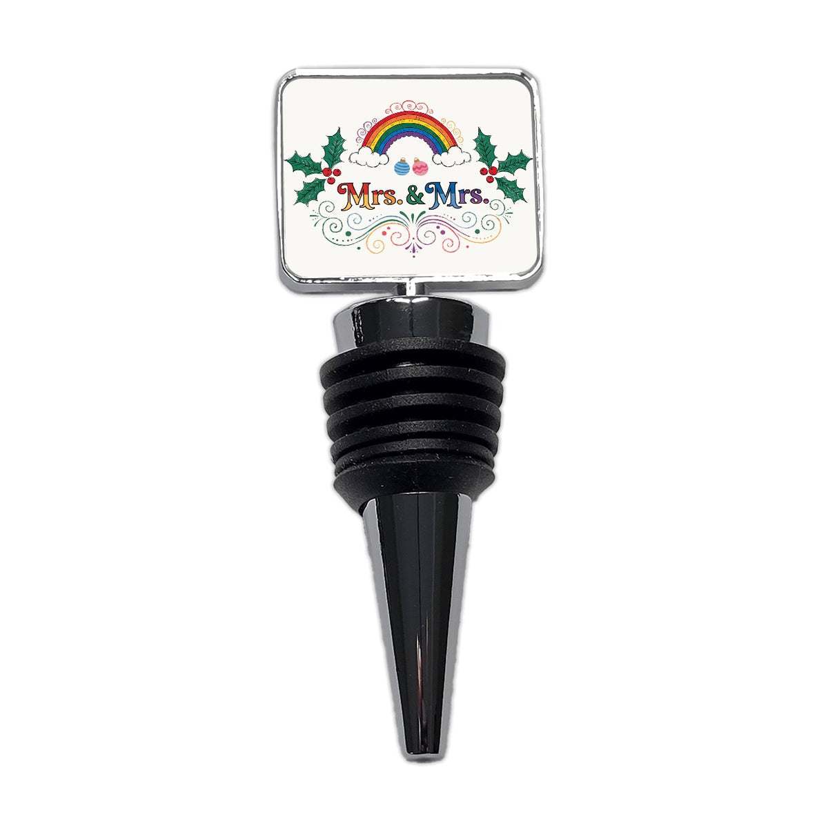 Mrs and Mrs Pride Gay Lesbian Rainbow Christmas Wine Bottle Stopper