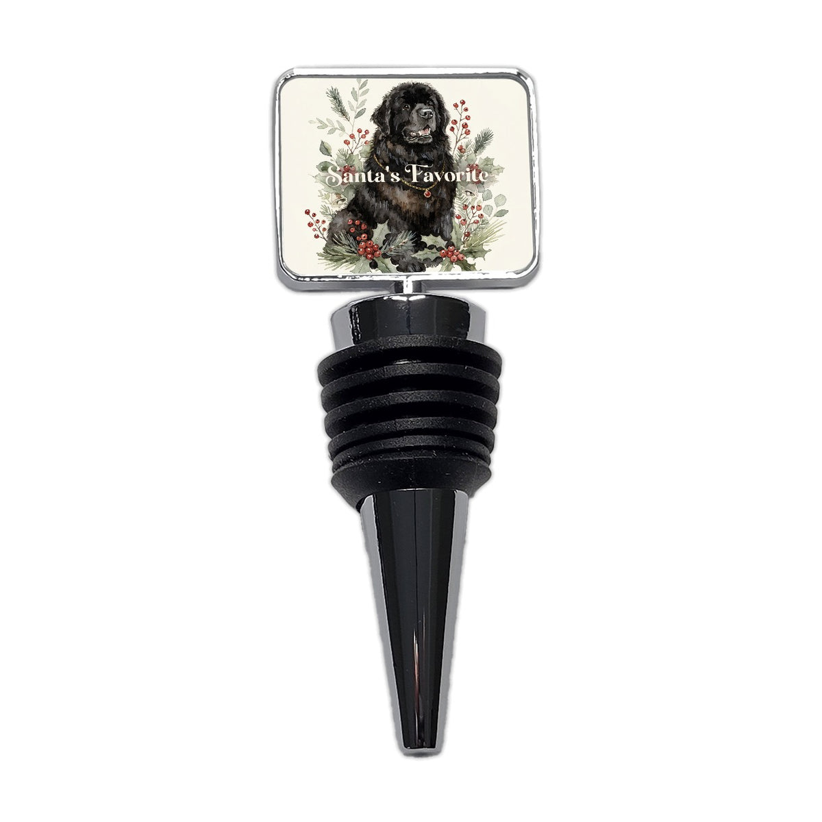 Newfoundland Dog Christmas Santa's Favorite Wine Bottle Stopper