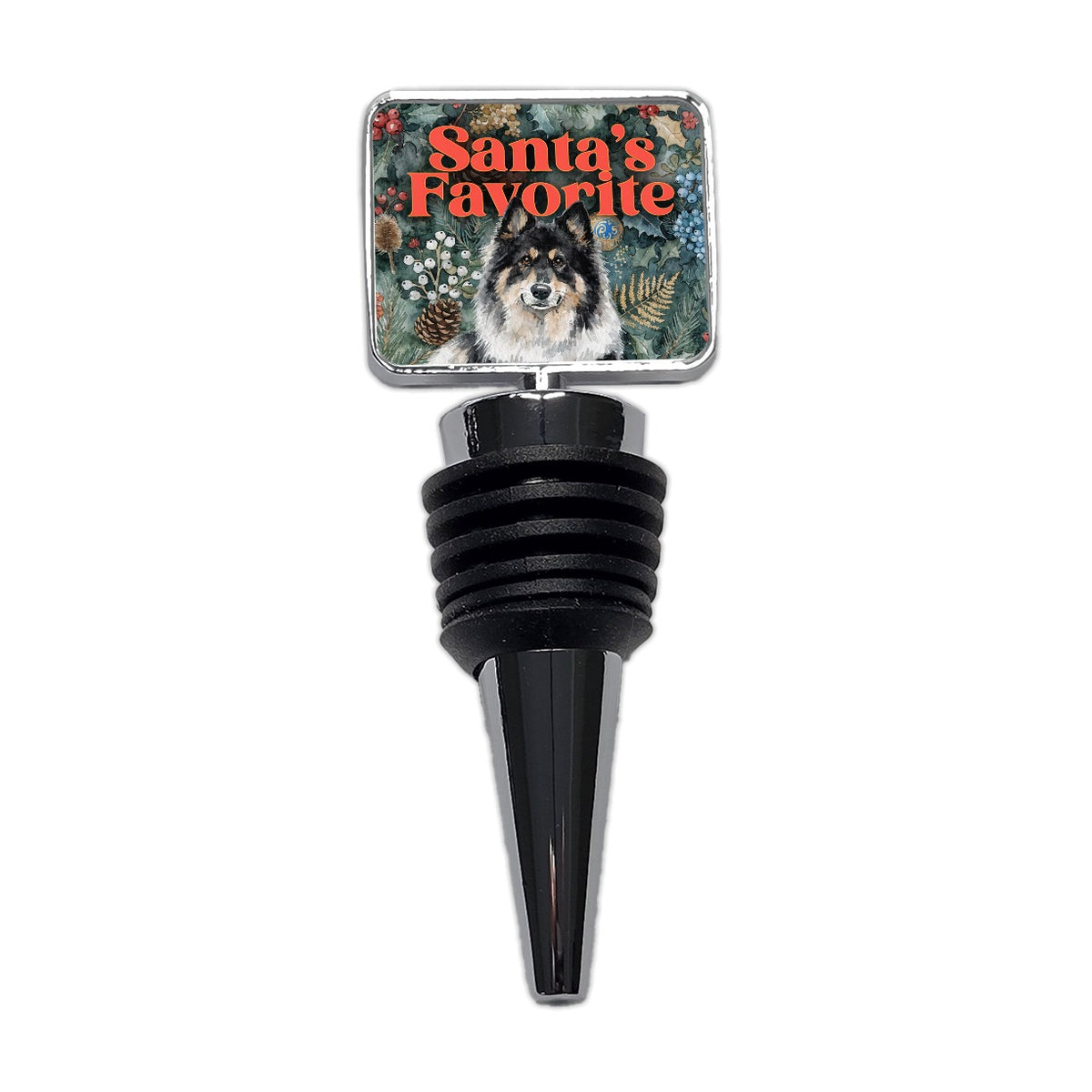 Norwegian Elkhound Dog Christmas Santa's Favorite Wine Bottle Stopper