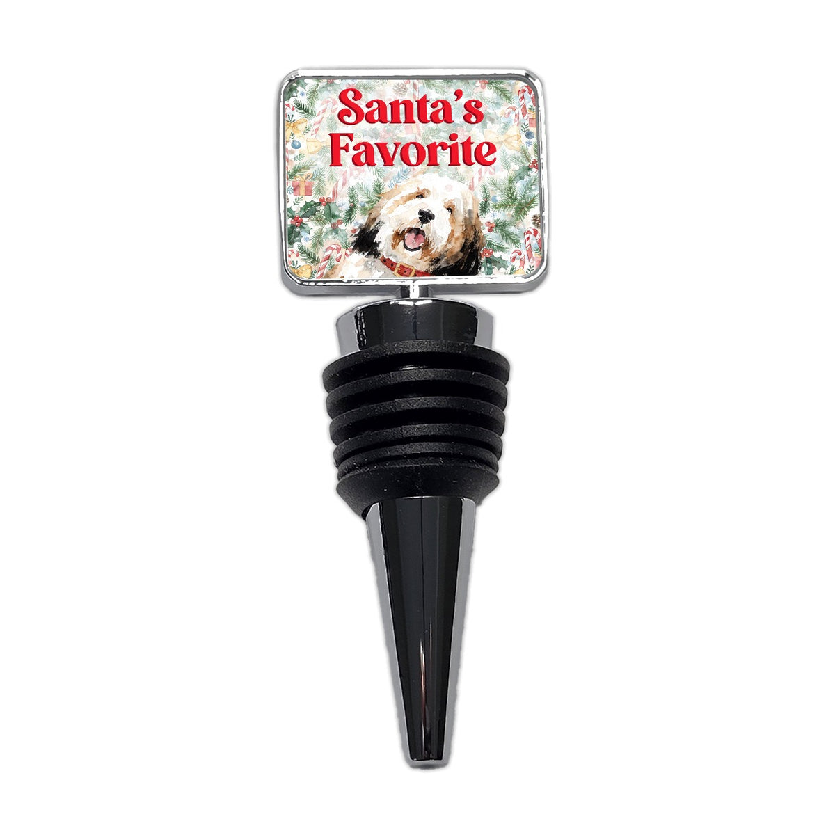 Old English Sheepdog Christmas Santa's Favorite Wine Bottle Stopper