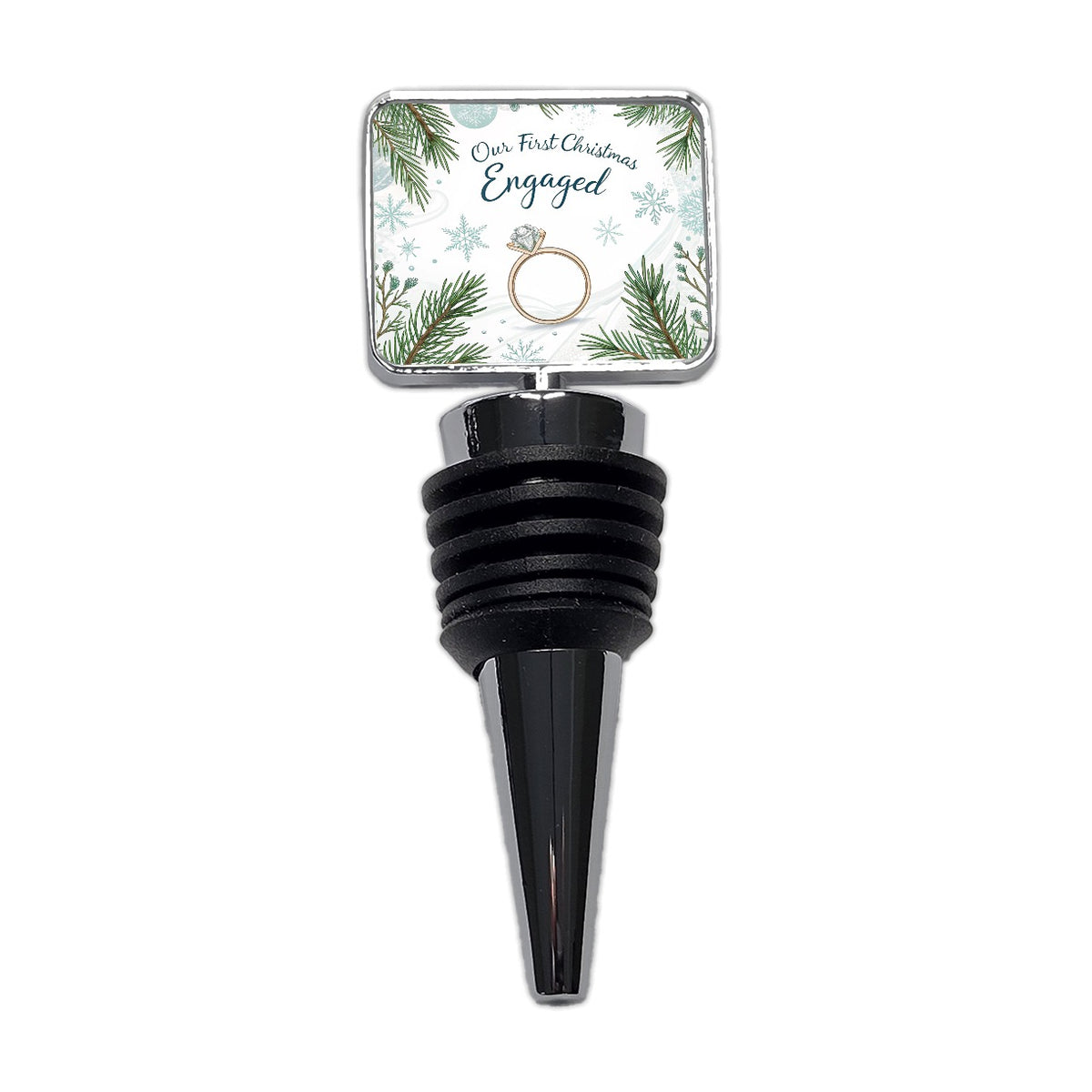 Our First Christmas Engaged Wedding Wine Bottle Stopper