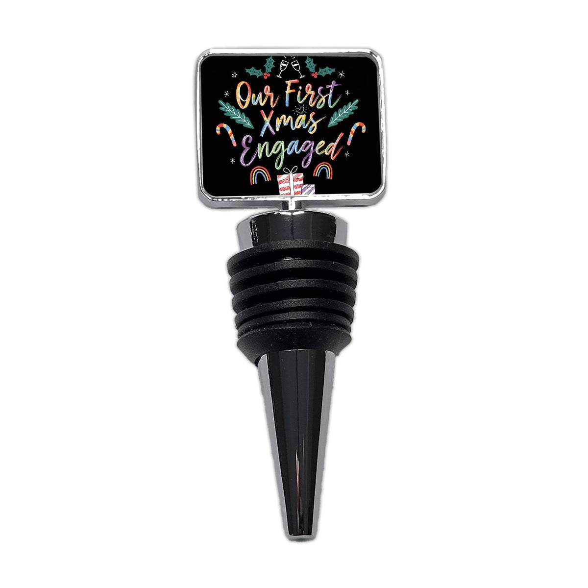 Our First Christmas Xmas Engaged LGBTQ Pride Cute Wine Bottle Stopper