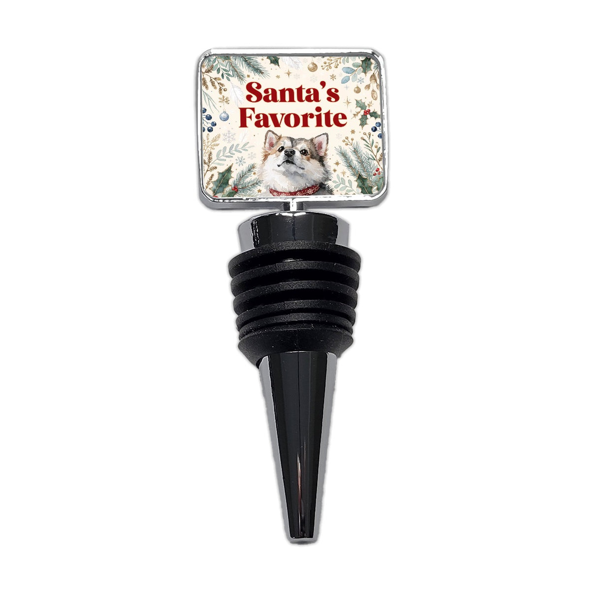 Pomsky Dog Christmas Santa's Favorite Wine Bottle Stopper