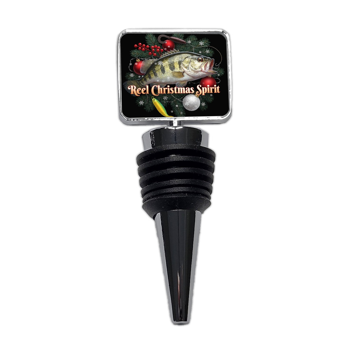 Reel Christmas Spirit Fishing Fisherman Wine Bottle Stopper