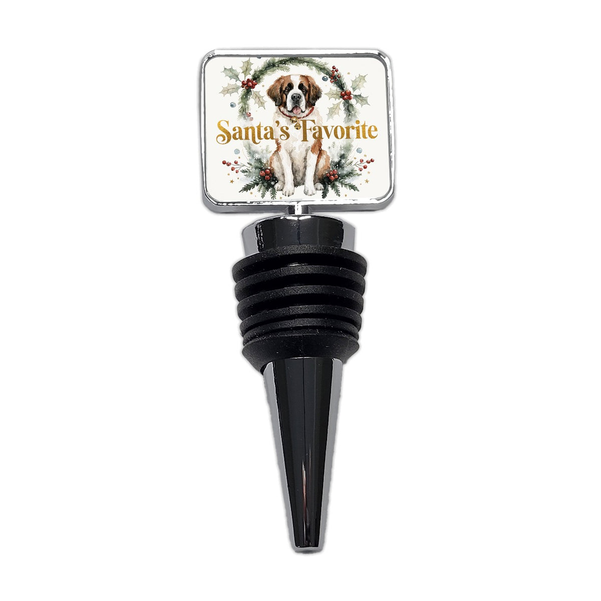 Saint Bernard Dog Christmas Santa's Favorite Wine Bottle Stopper