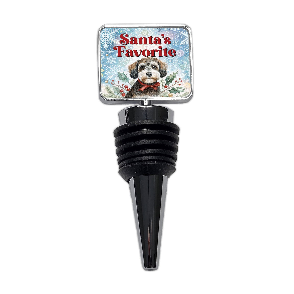 Schnoodle Dog Christmas Santa's Favorite Wine Bottle Stopper