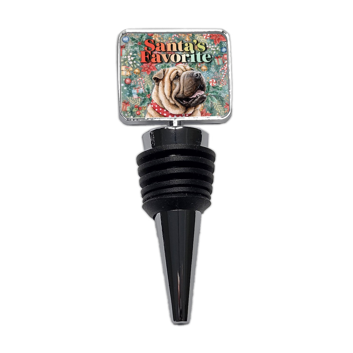 Shar Pei Dog Christmas Santa's Favorite Wine Bottle Stopper