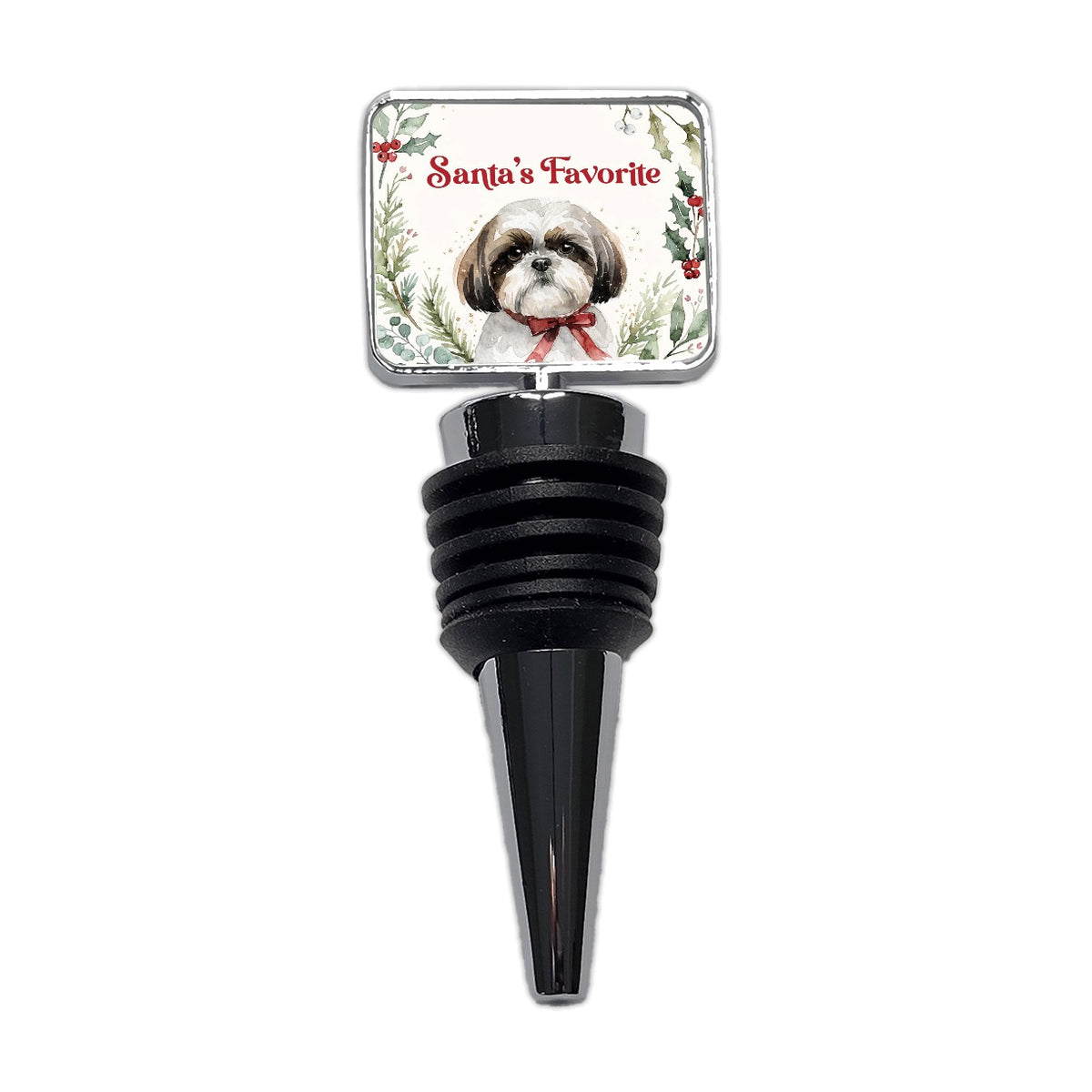 Shih Tzu Dog Christmas Santa's Favorite Wine Bottle Stopper