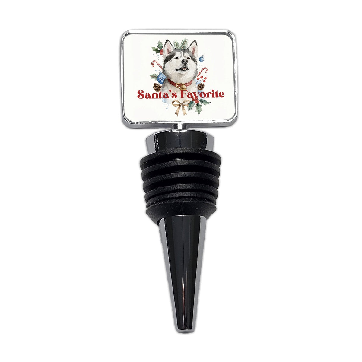 Siberian Husky Dog Christmas Santa's Favorite Wine Bottle Stopper