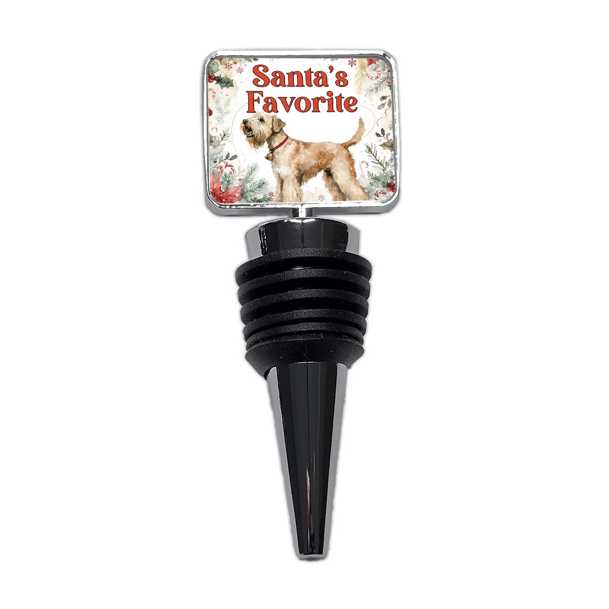 Soft Coated Wheaten Terrier Dog Christmas Santa's Favorite Wine Bottle Stopper