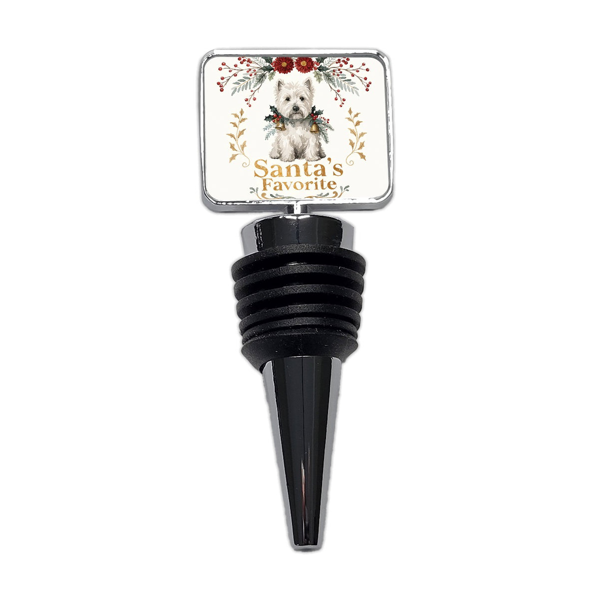 West Highland White Terrier Westie Dog Christmas Santa's Favorite Wine Bottle Stopper