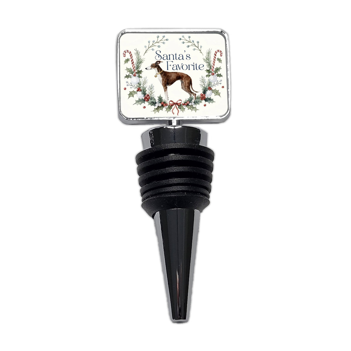 Whippet Dog Christmas Santa's Favorite Wine Bottle Stopper