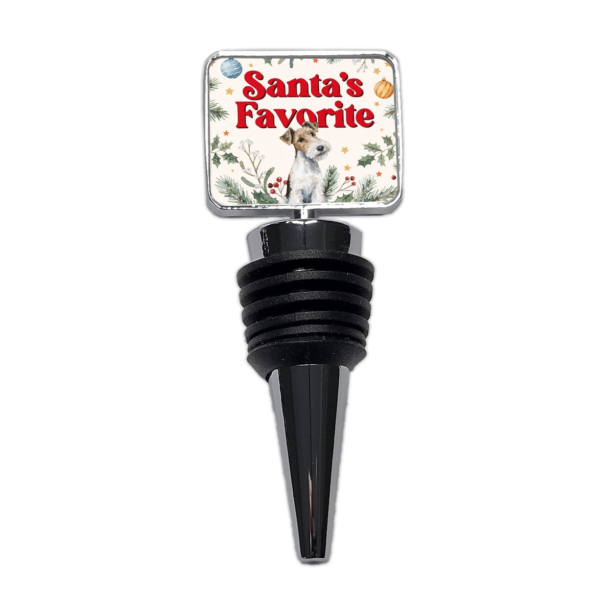 Wire Fox Terrier Dog Christmas Santa's Favorite Wine Bottle Stopper