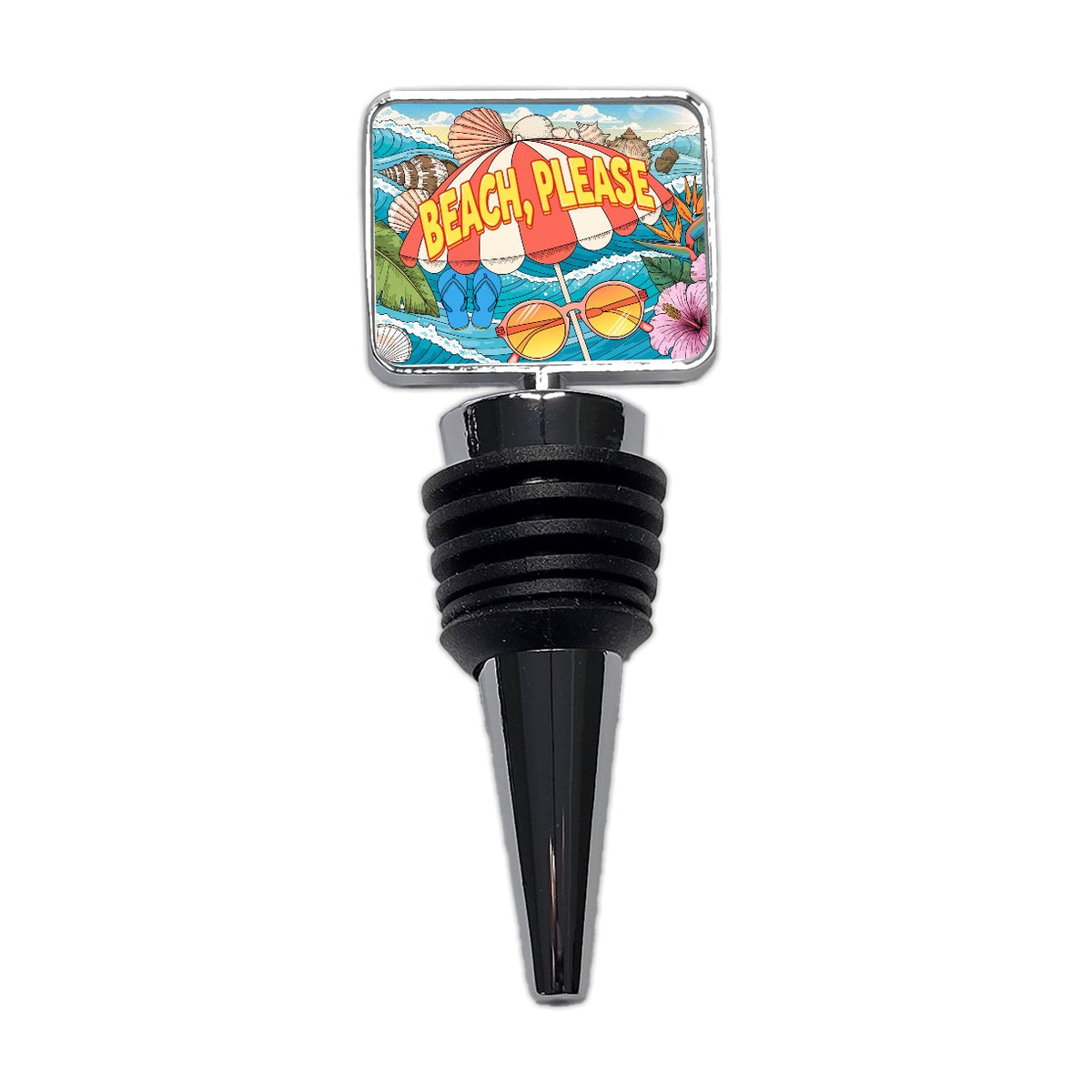 Beach Please Umbrella Funny Wine Bottle Stopper