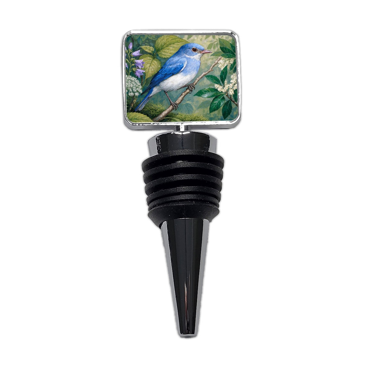Bluebird Spring Wildflowers Wine Bottle Stopper