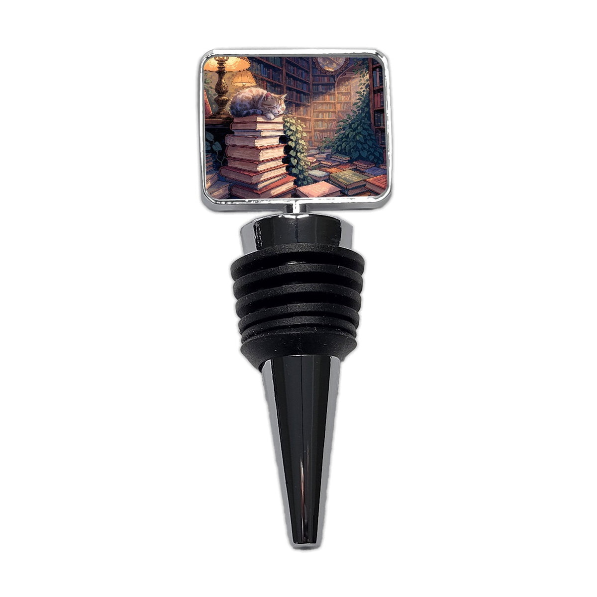 Bookstore Cat Wine Bottle Stopper