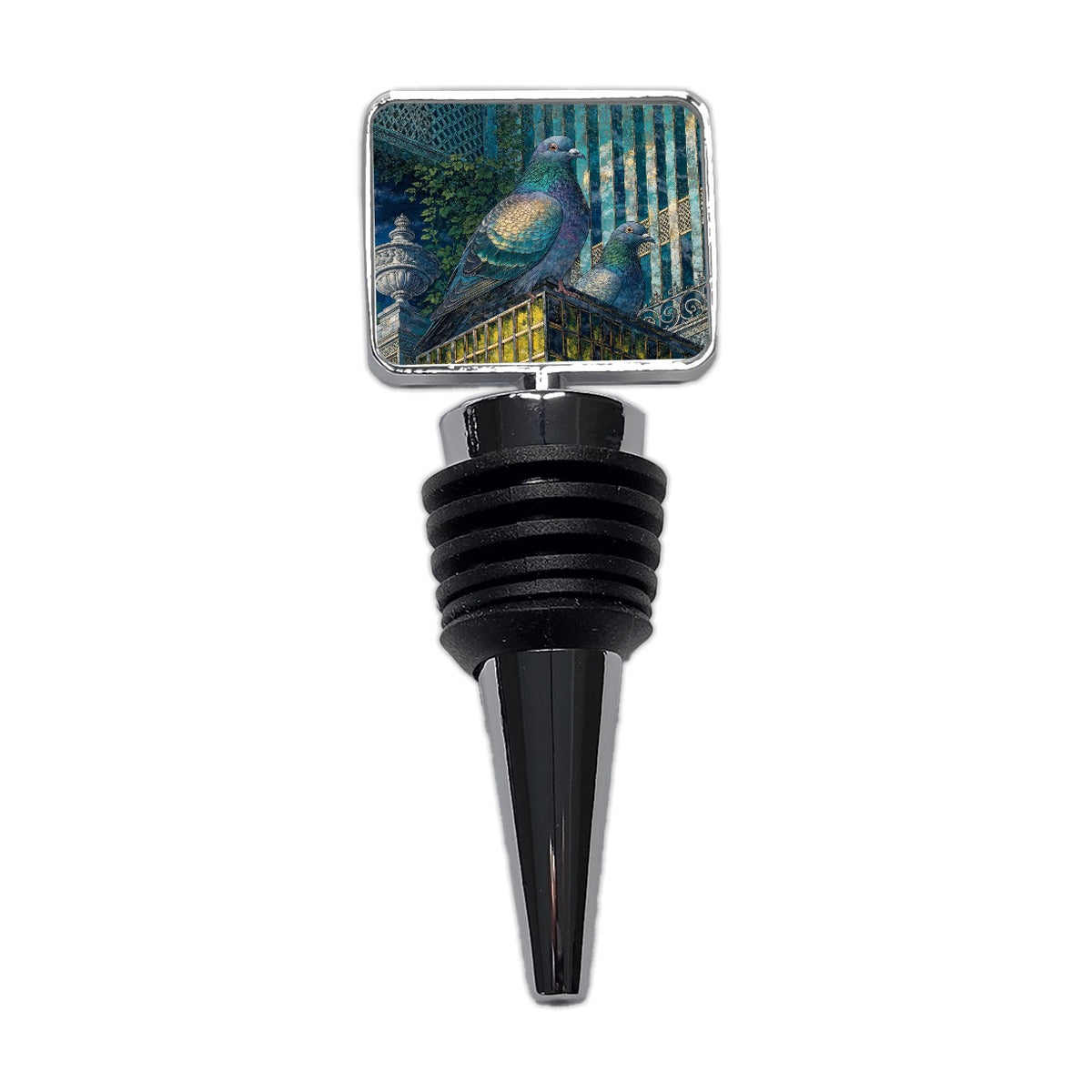 City Pigeons On A Roof Wine Bottle Stopper