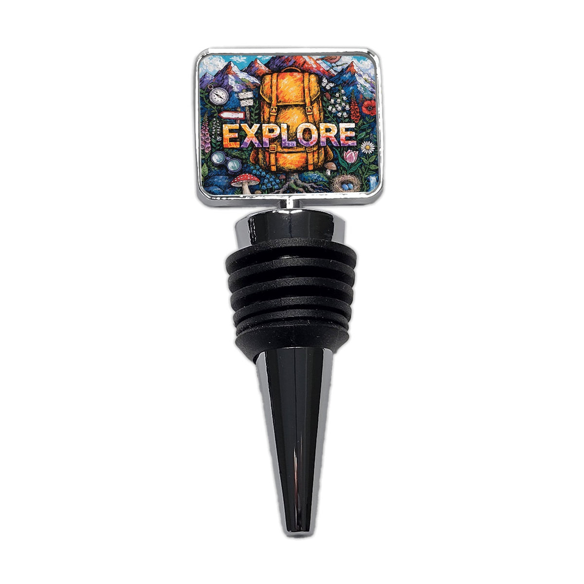 Explore Hiking Backpacking Illustration Wine Bottle Stopper