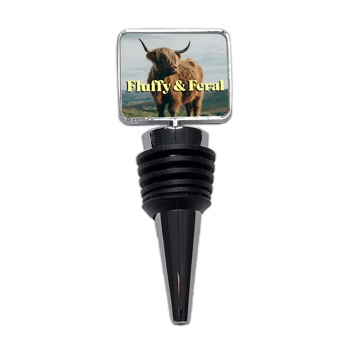 Fluffy Feral Highland Cow Funny Wine Bottle Stopper