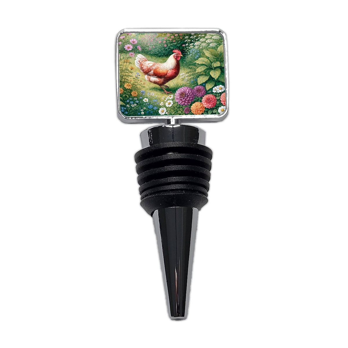 Garden Chicken Wildflowers Wine Bottle Stopper