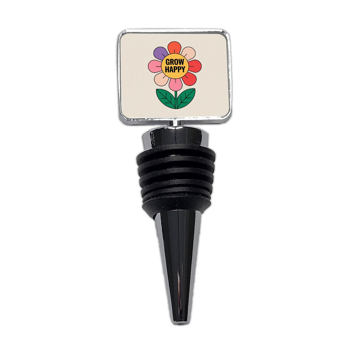 Grow Happy Cheerful Flower Gardener Wine Bottle Stopper