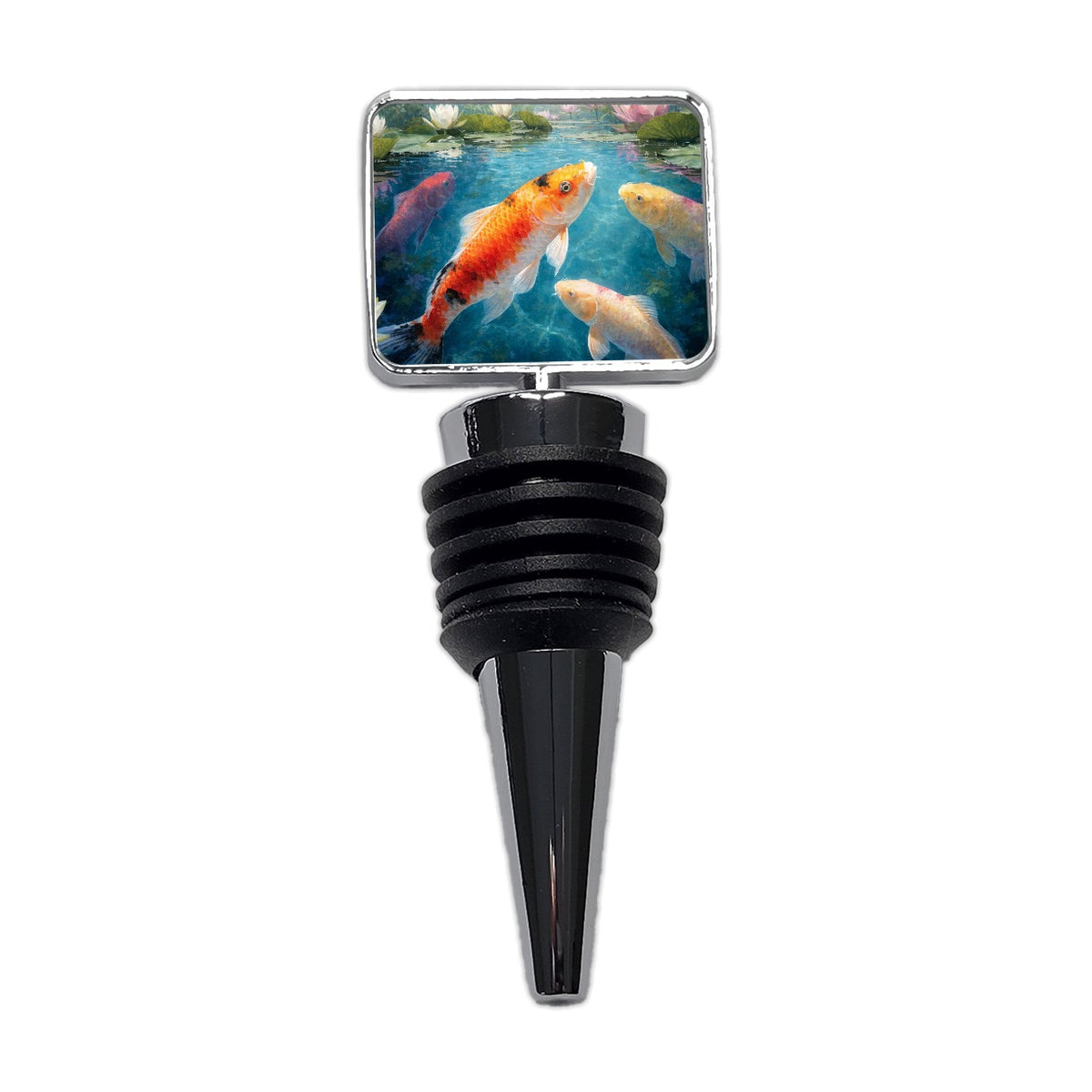 Koi Water Lily Pond Wine Bottle Stopper