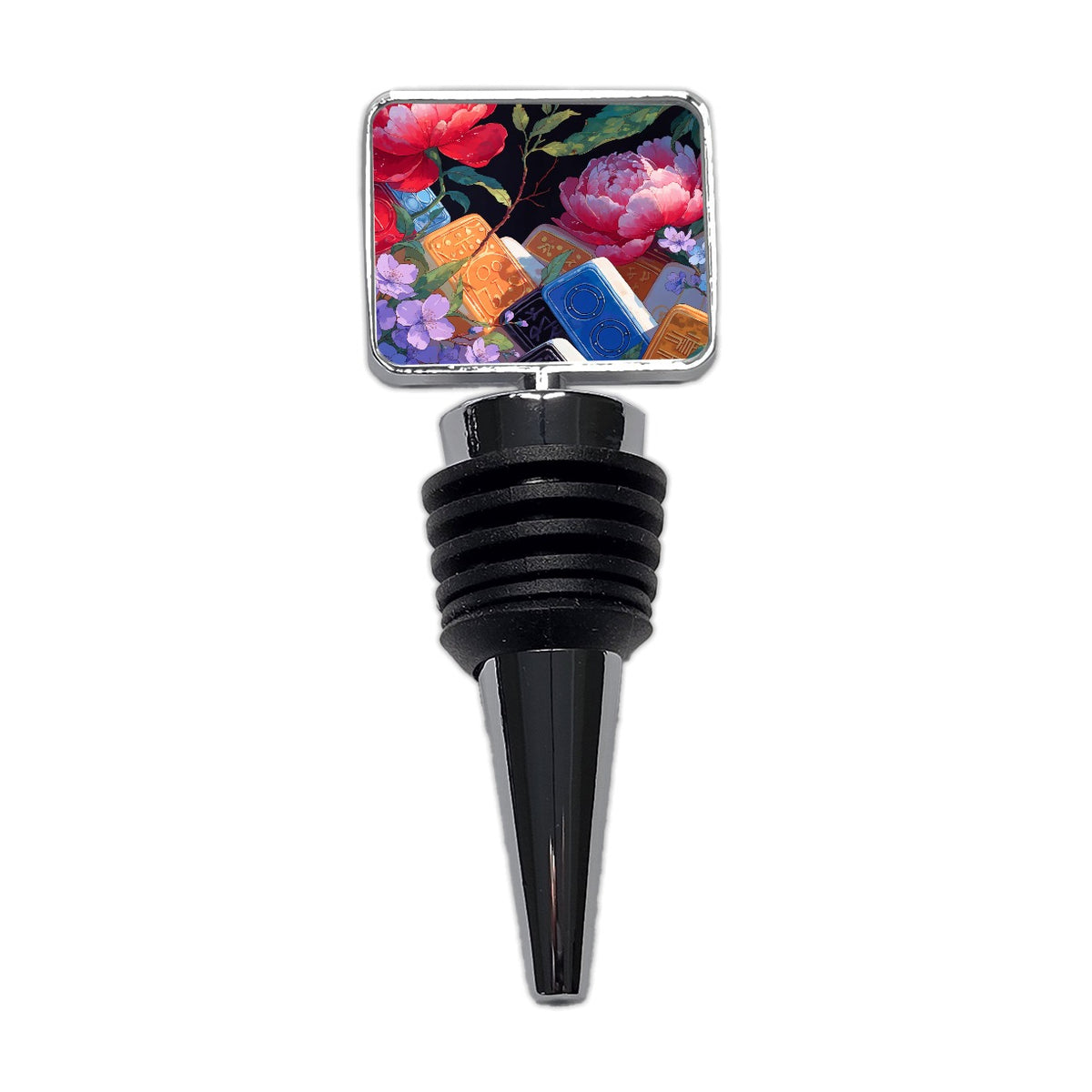 Mahjong Tiles Flowers Wine Bottle Stopper