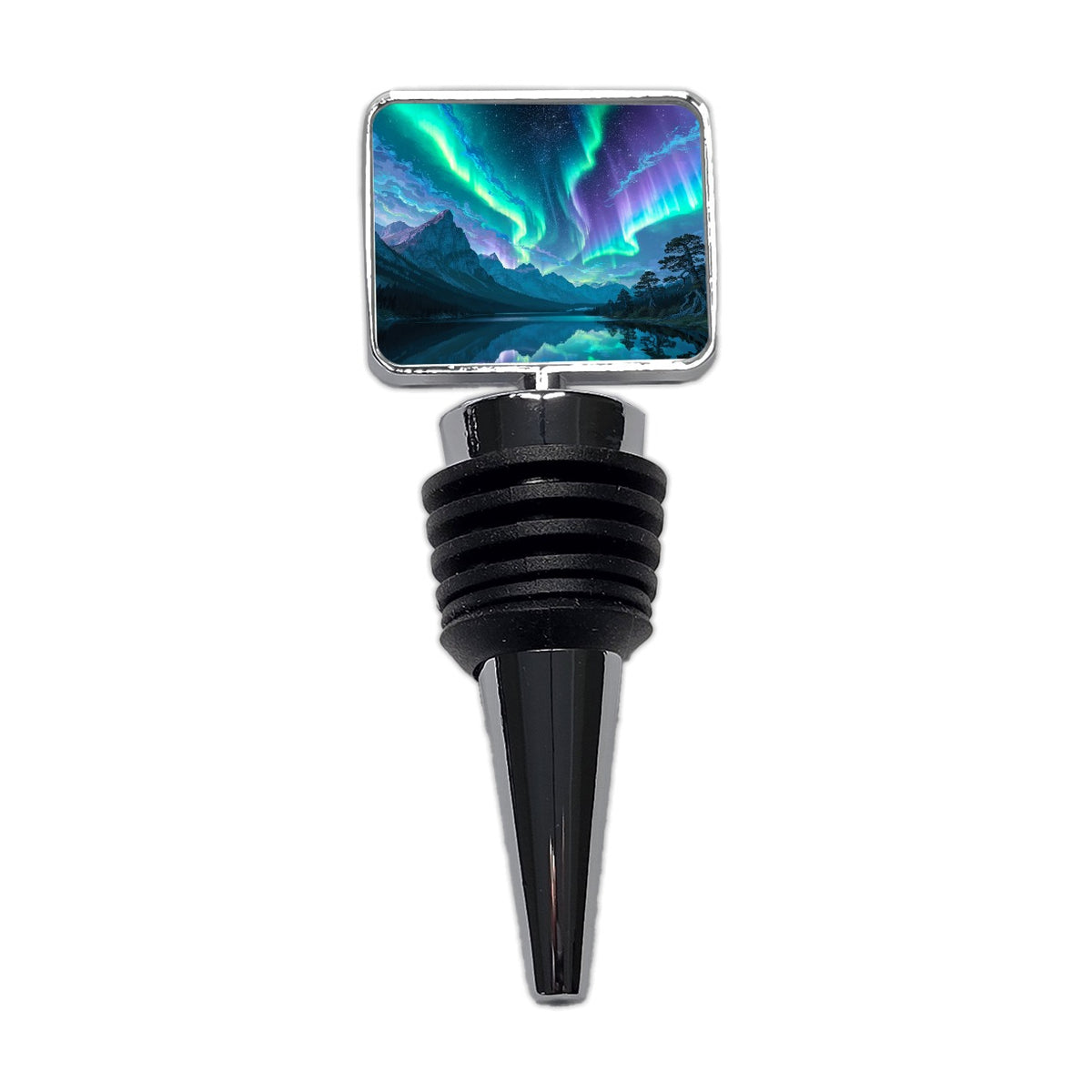 Northern Lights Mountain Lake Wine Bottle Stopper