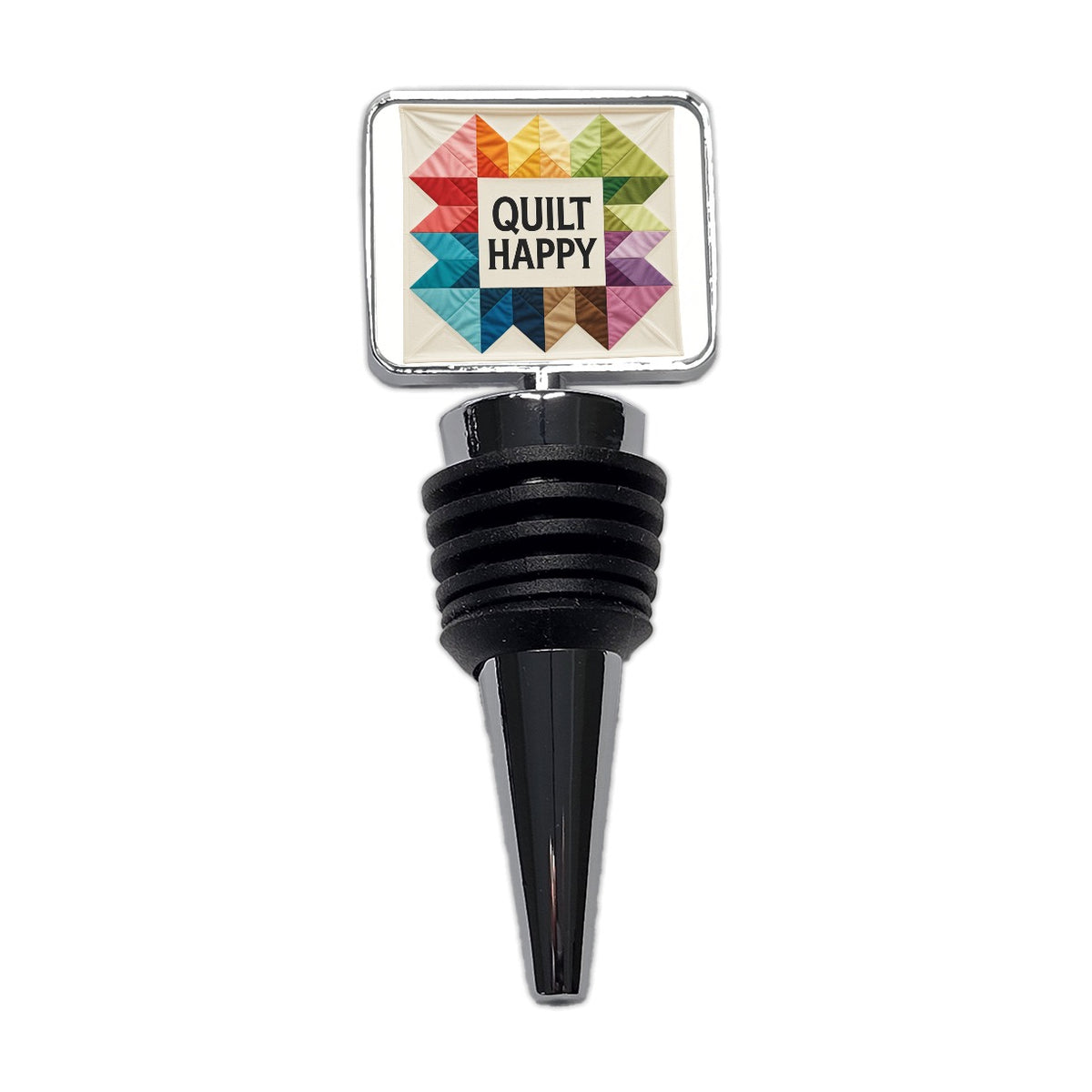 Quilt Happy Colorful Quilting Wine Bottle Stopper
