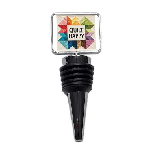 Quilt Happy Colorful Quilting Wine Bottle Stopper