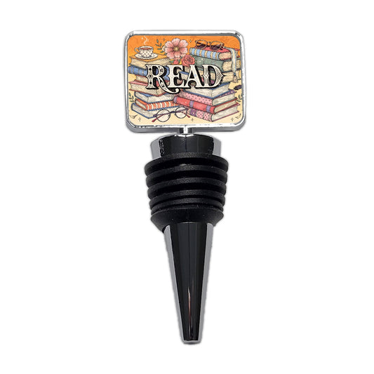 Read Stack Of Books Reading Wine Bottle Stopper