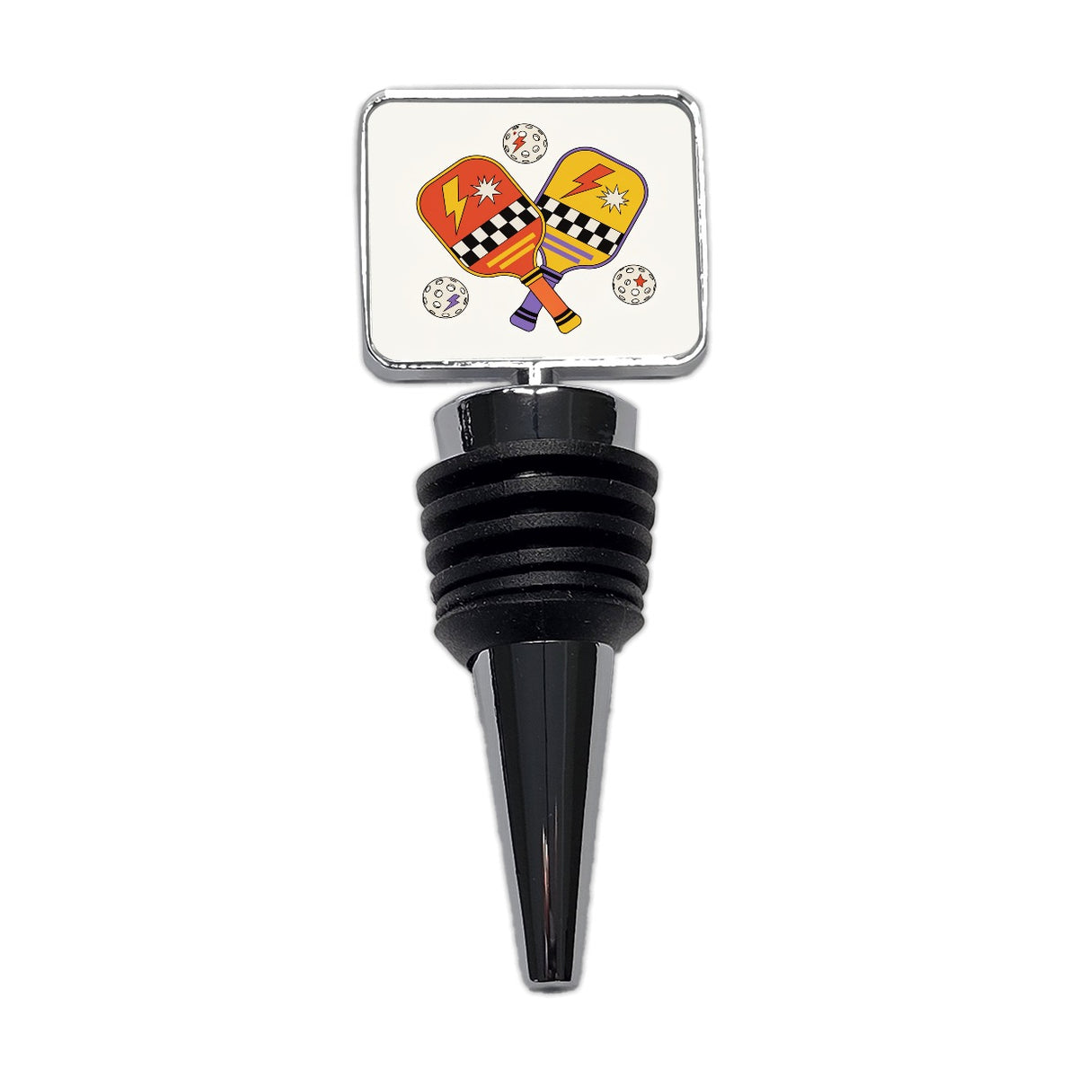 Retro Pickleball Paddles Balls Wine Bottle Stopper