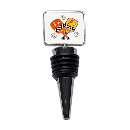 Retro Pickleball Paddles Balls Wine Bottle Stopper