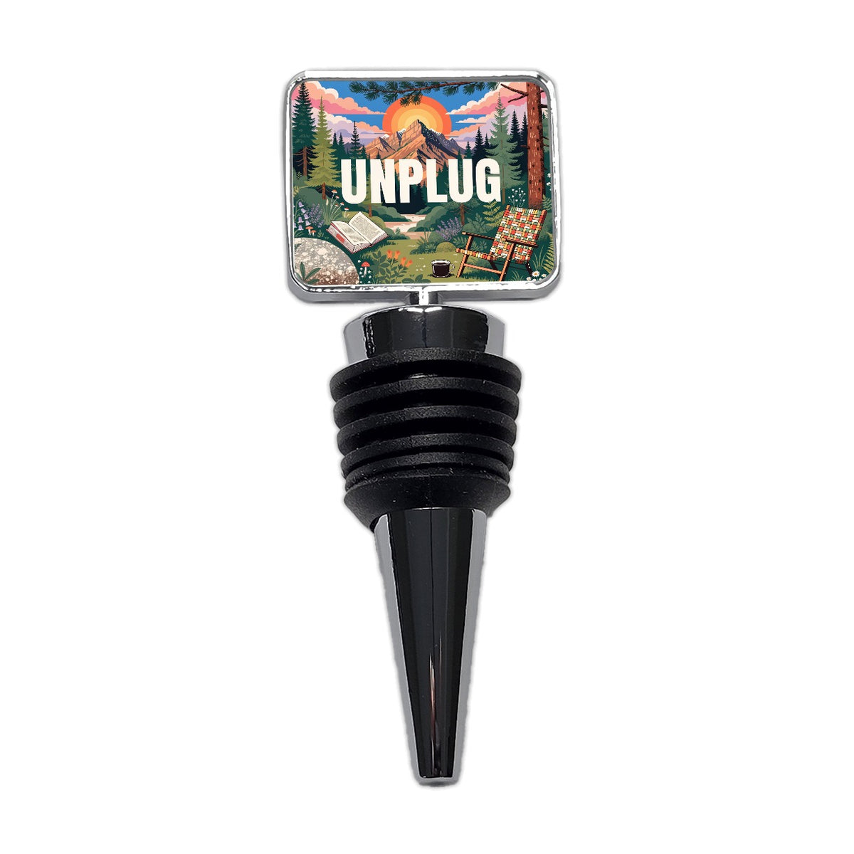 Unplug Cozy Camping Book Wine Bottle Stopper